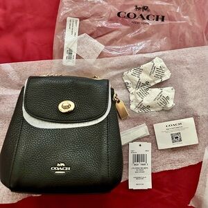 Coach Black Leather Convertible Mini Backpack with Gold Hardware